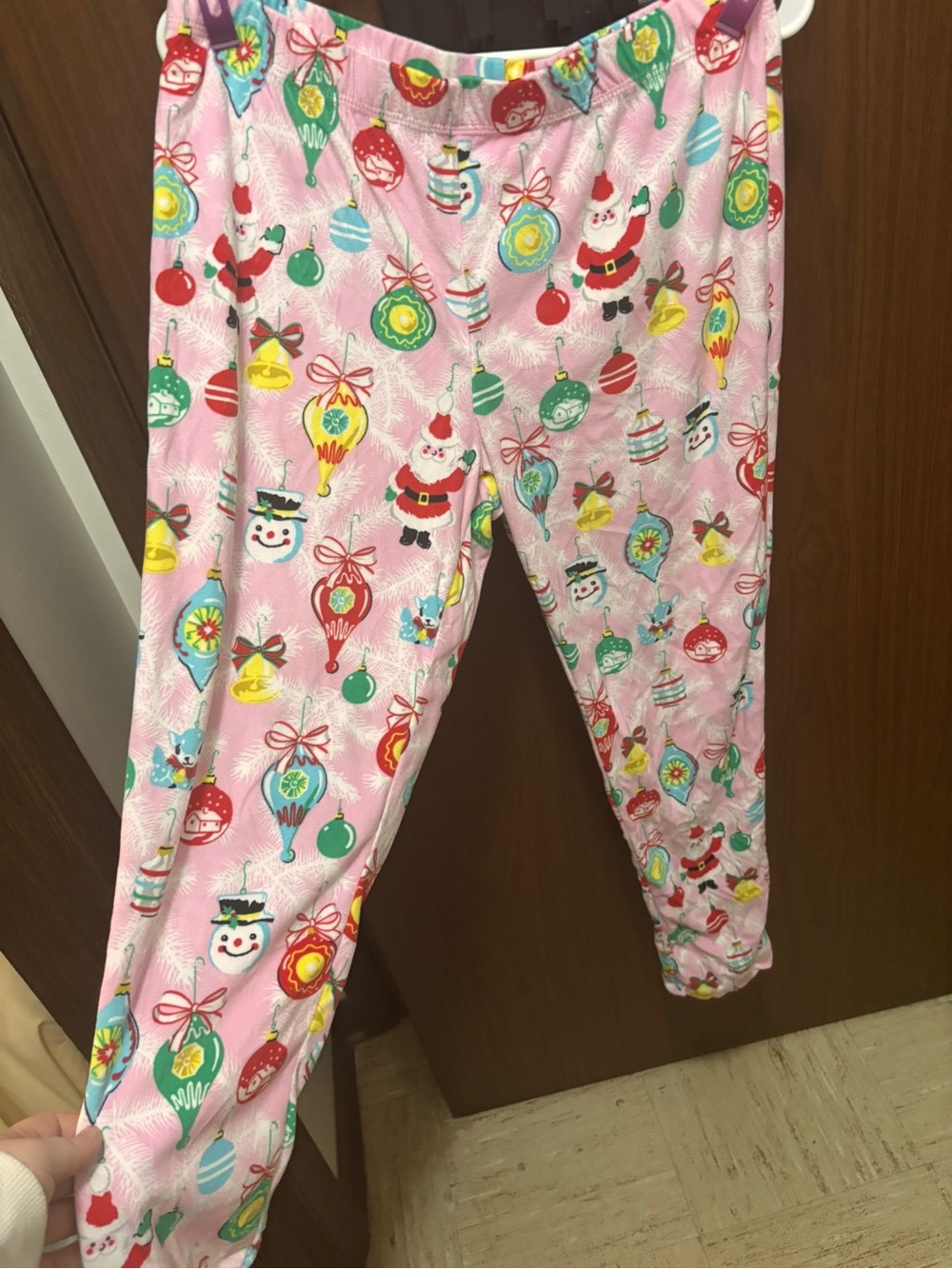 Holiday Time Christmas Pajama Pants Pink Santa Ornament Snowman – M